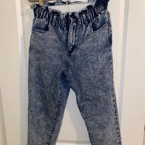 Acid Washed Paperbag Ankle Jeans